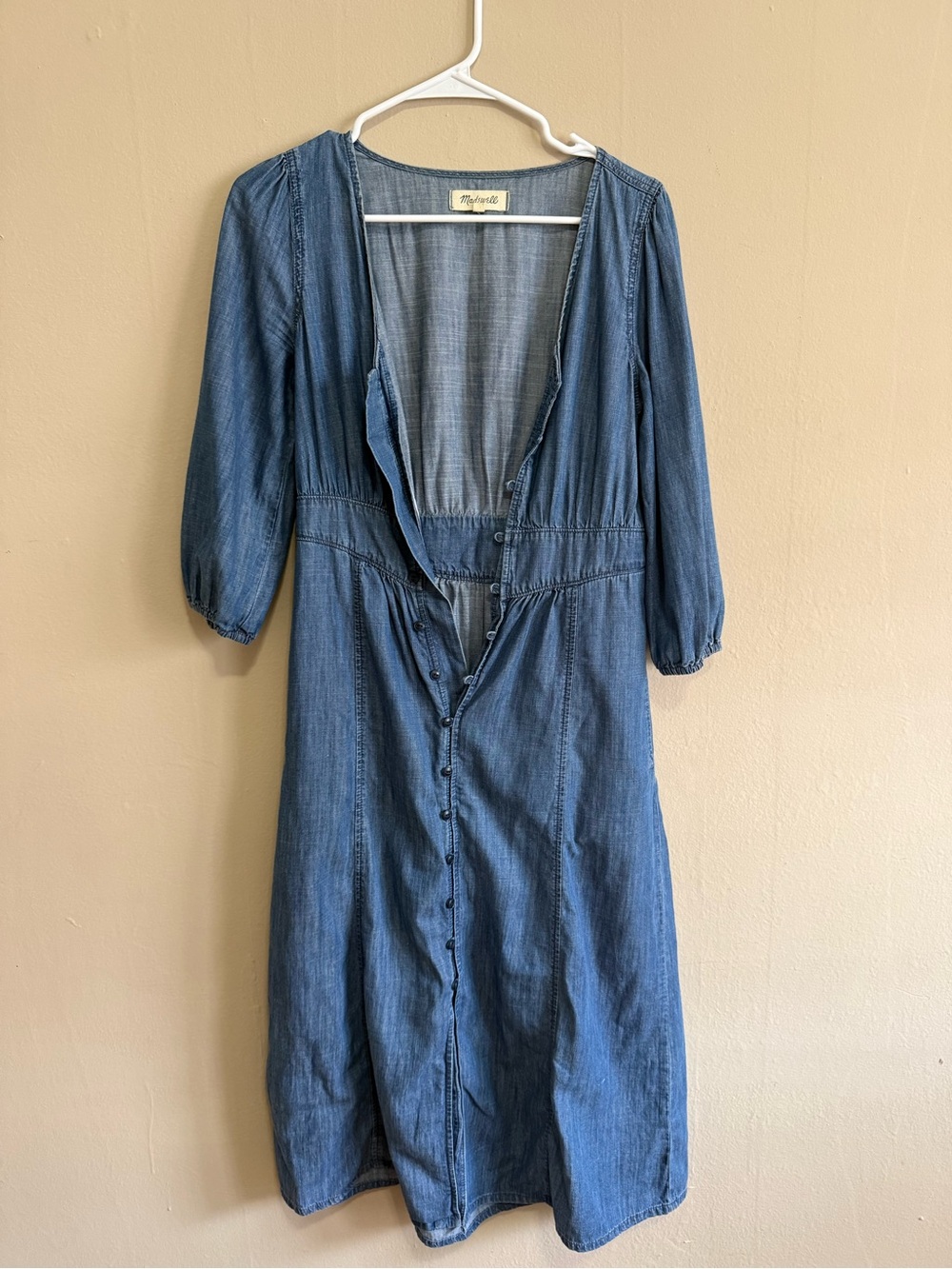 Madewell Denim Button-Front Midi Dress - Blue Size 00